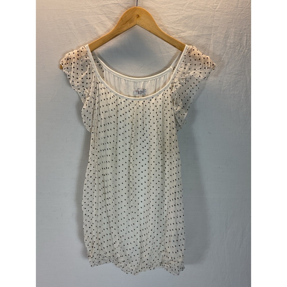 Luisa Ricci Women's L 100% Silk white Polka Dot Sheer Overlay Blouse Italy Lined